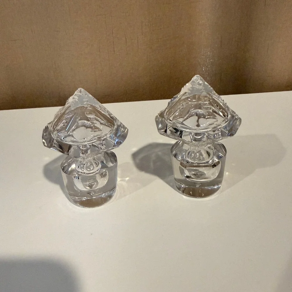 Vintage Clear Lead Crystal Decanter Stoppers Pyramid Diamond Cut Set of‎ 2 Heavy